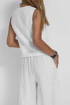 Women Casual Linen Waistcoat Two Set Suits