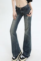 Vintage Distressed Low-Rise Bootcut Slim Jeans