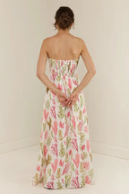 Botanical Graffiti Print Flowy Maxi Dress