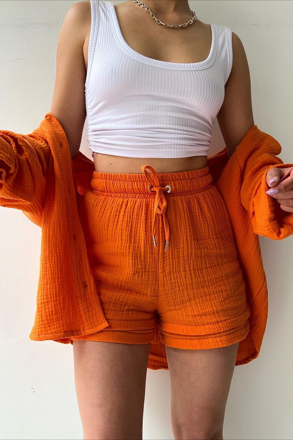 Textured Lapel Long Sleeve Top High Waist Shorts Set