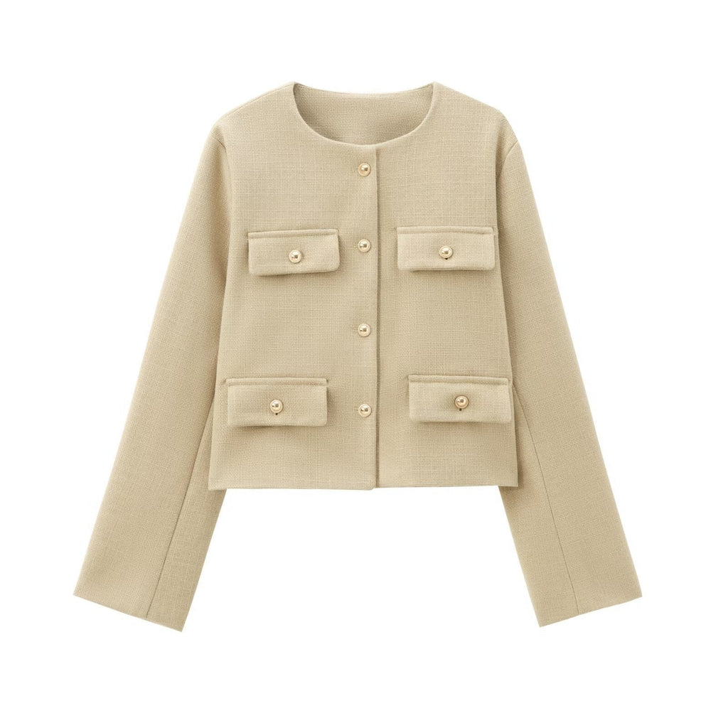 Crew Neck Plain Single Breasted Jacket