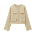 Crew Neck Plain Single Breasted Jacket