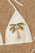 Beaded Coconut Tree Solid Bikini Set