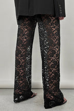 Lace Cutout Paneled High-Rise Straight Pants