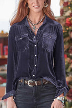Women's retro gold velvet long-sleeved shirt