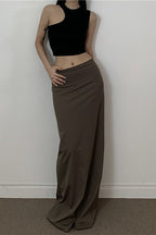American Retro Solid Color Draped Skirt
