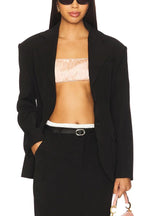 Chic Holiday Look Padded Shoulder Fitted Waist Long Sleeve Pocket Lapel Blazer