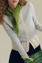 Pleated Hem Stripe Knit Cardigan