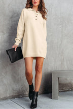 Apricot Polo Collar Knitted Mini Sweater Shift Dress