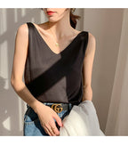 Black V-Neck Vest Bottomed Top Pure Cotton