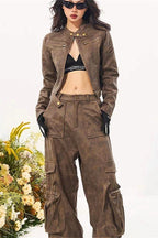 Distressed Suede Moto Stand-Collar Jacket