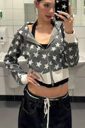 Retro Star Print Short Hoodie