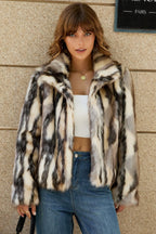 Warm Faux Fox Fur Color Block Coat