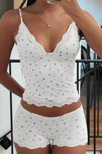 Chic Casual Floral Lace Sexy Cami Two Piece Set