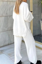 Comfortable Solid Color V-neck Daily Two-piece Set