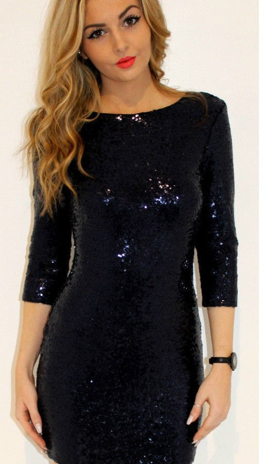 Vinci Padded Sequin Mini Dress Black