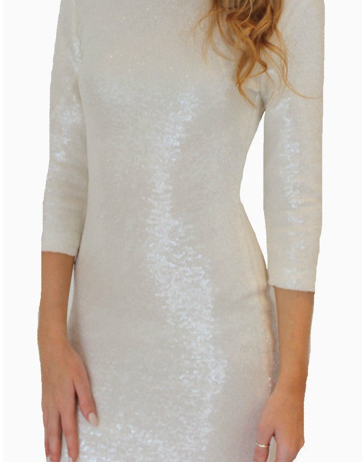 Vinci Padded Sequin Mini Dress Cream