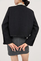 Black Frenchy Button Front Detail Tweed Jacket