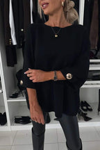 Elegance and Modern Knit Button Detail Half Sleeve Loose Sweater