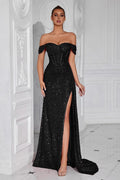 Beaded Bustier High Slit Formal Dress