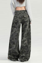 Camouflage Wide Leg High Waist Relaxed Jeans