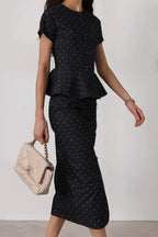 Polka Dot Print Short Sleeve Bodycon Skirt  Set