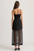Embraces Modern Sheer Organza Pocket Oversized Tank and High Rise Slit Midi Skirt Set