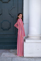 Pilar Chic Boho V Neck Bell Sleeve Maxi Dress, Wavy Striped Crochet Beach Holiday Dress Evening Wear Edit