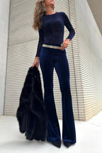 Caty Velvet Mesh Unique Pattern Long Sleeve Stretch Bodysuit