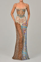 Color Block Leopard Printed Floral Dress