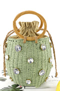 Fashionable Imitation Rhinestone Embellished Casual Barrel Rattan Bag