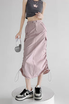A-Line Gray Vintage Cargo High Slit Skirt