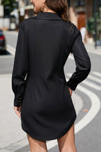 Solid Color Lapel Single Breasted Long Sleeve Dress