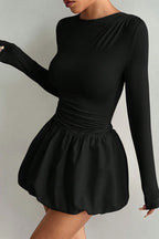 Fitted Stretchy Elegant Long Sleeve Tiered Mini Dress