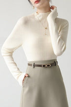 Elegant Apricot Mock Neck Long-Sleeve Pullover Knit Top