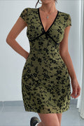 V Neck Embroidery Contrast Trim Floral Dress