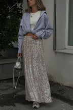 High Waist Sparkle Floor Length Sequin Skirt