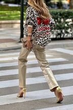 Leopard print cherry print oversized sweatshirt