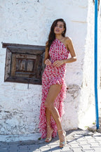 Debora Aesthetic Dress with Kidney Ruffles and Floral Print Chic Silhouette Collection