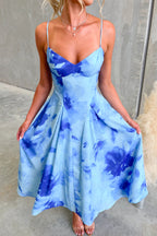 Floral Print Spaghetti Strap Backless Holiday Maxi Dress