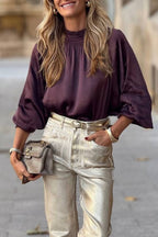 SATIN BLOUSE WITH EGGPLANT COLLAR