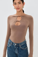 Sexy Solid Cutout Long Sleeve Fitted Base Layer