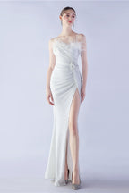 Ostrich Feather Embellished Maxi Dress