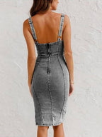 This Seasons Staple Denim Adjustable Straps Zip - up Firm Stretch Midi Dress