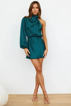 Satin One Shoulder Mini Dress