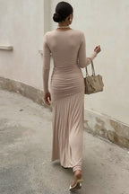 Long Sleeve Asymmetric Hem Bodycon Wrap Dress