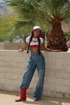Washed Distressed High-Waisted Straight Jeans