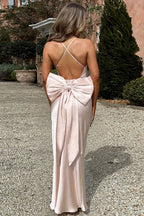Satin Maxi Dress with Bow Detail Silk Dress