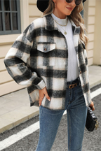 Loose Plaid Lapel Faux Wool Long Sleeve Coat