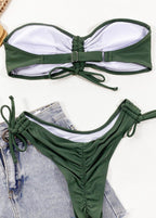 Sierra Dune - Olive Bandeau Bikini with Ruched Tie Bottom